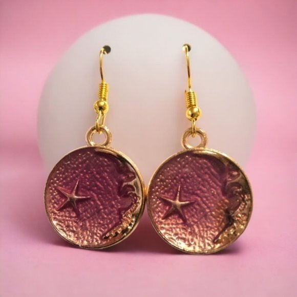 Elegant Purple Moon and Star Hoop Earrings - Picture 1 of 2